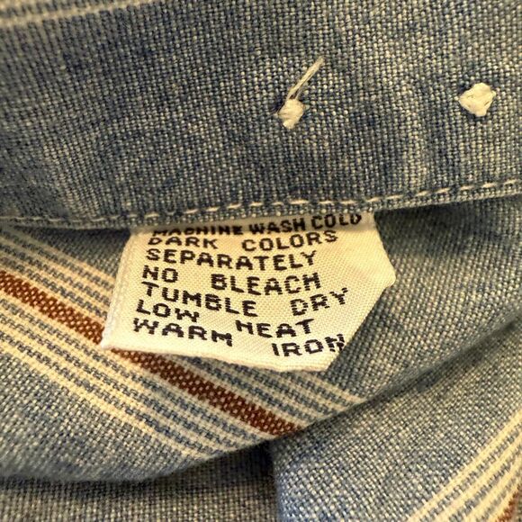 Vtg Ralph Lauren Chaps Lt Denim Blue & Red Striped Button Up Shirt SzXL Slouchy - Picture 12 of 14